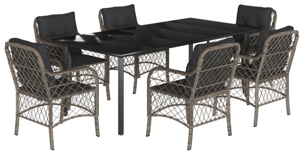 7 részes szürke polyrattan kerti étkezőgarnitúra párnával