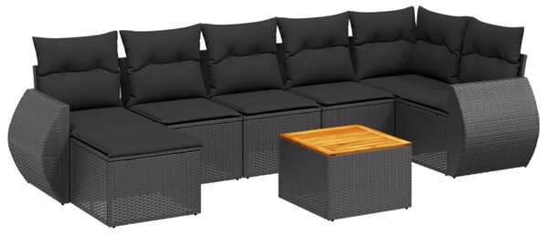 8 részes fekete polyrattan kerti ülőgarnitúra párnákkal