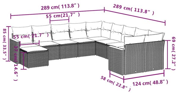 11 részes fekete polyrattan kerti ülőgarnitúra párnákkal