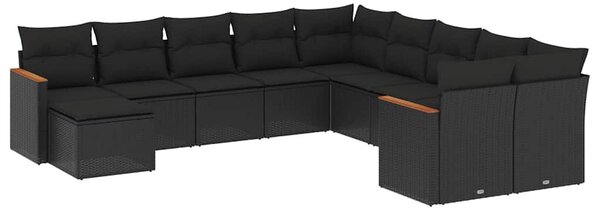 11 részes fekete polyrattan kerti ülőgarnitúra párnákkal
