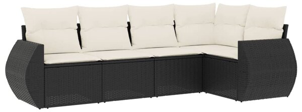 5 részes fekete polyrattan kerti kanapészett párnákkal