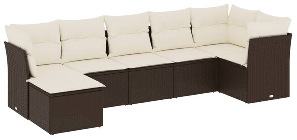 7 részes barna polyrattan kerti ülőgarnitúra párnákkal