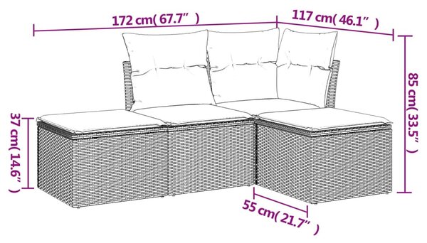 4 részes barna polyrattan kerti ülőgarnitúra párnákkal