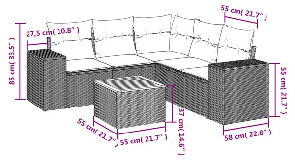 6 részes fekete polyrattan kerti ülőgarnitúra párnákkal