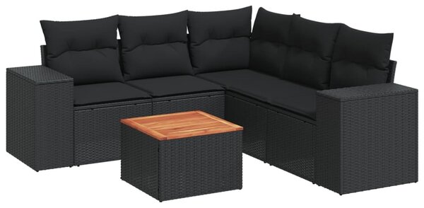 6 részes fekete polyrattan kerti ülőgarnitúra párnákkal