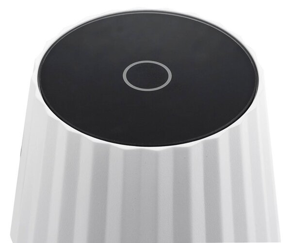 Lindby LED tölthető asztali világítás Esali, fehér, barázdák, 29 cm, dimmelhető, Fehér / opál, Nappali / Étkező, Alumínium, Modern