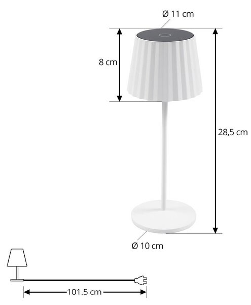 Lindby LED tölthető asztali világítás Esali, fehér, barázdák, 29 cm, dimmelhető, Fehér / opál, Nappali / Étkező, Alumínium, Modern