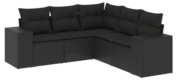 5 részes fekete polyrattan kerti kanapészett párnákkal