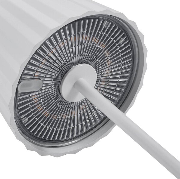 Lindby LED tölthető asztali világítás Esali, fehér, barázdák, 29 cm, dimmelhető, Fehér / opál, Nappali / Étkező, Alumínium, Modern