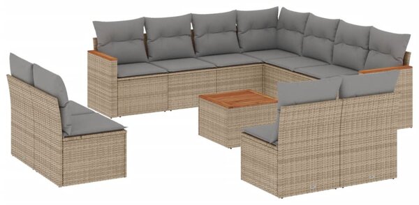 12 részes bézs polyrattan kerti ülőgarnitúra párnákkal