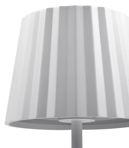 Lindby LED tölthető asztali világítás Esali, fehér, barázdák, 29 cm, dimmelhető, Fehér / opál, Nappali / Étkező, Alumínium, Modern