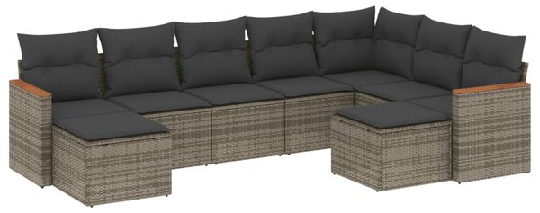 9 részes szürke polyrattan kerti ülőgarnitúra párnákkal