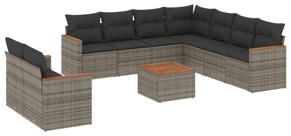 10 részes szürke polyrattan kerti ülőgarnitúra párnákkal