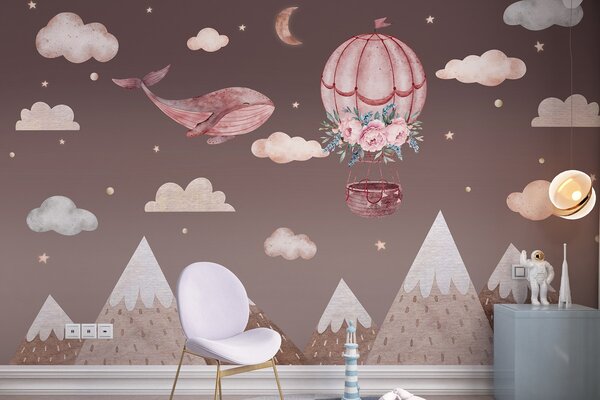 Fotótapéta Bálna és hőlégballon az égen, Modern fotótapéta, Modern fotótapéta, w03673v1 - Muralas.hu