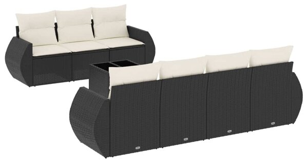 8 részes fekete polyrattan kerti ülőgarnitúra párnákkal
