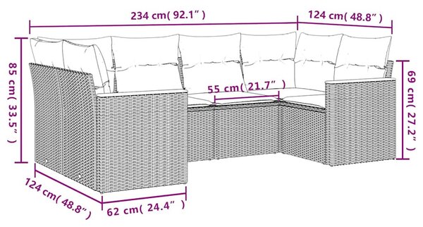 6 részes fekete polyrattan kerti ülőgarnitúra párnákkal