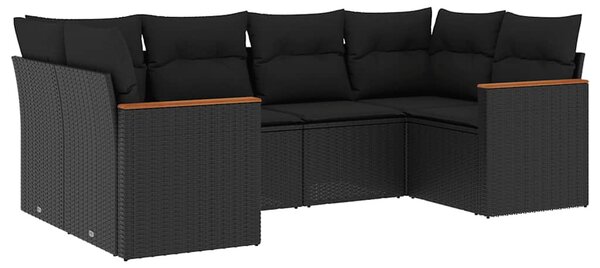 6 részes fekete polyrattan kerti ülőgarnitúra párnákkal