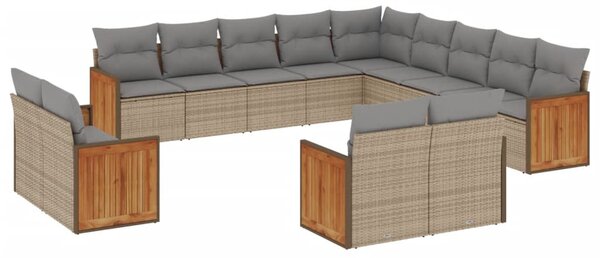13 részes bézs polyrattan kerti ülőgarnitúra párnákkal