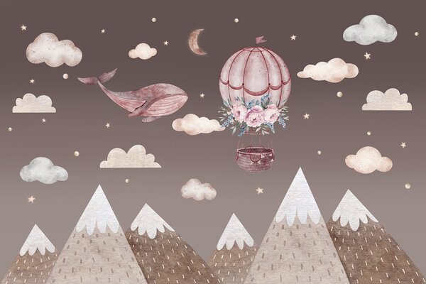 Fotótapéta Bálna és hőlégballon az égen, Modern fotótapéta, Modern fotótapéta, w03673v1 - Muralas.hu