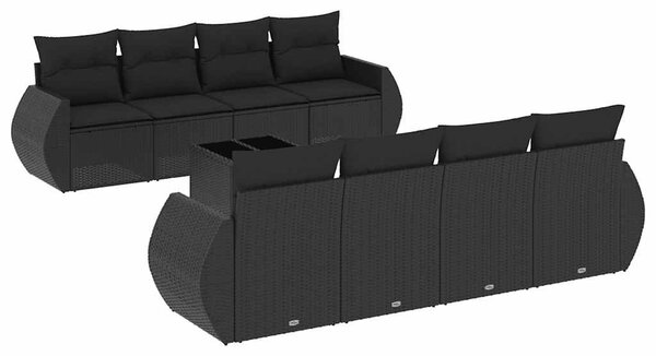 9 részes fekete polyrattan kerti ülőgarnitúra párnákkal