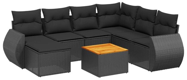 8 részes fekete polyrattan kerti ülőgarnitúra párnákkal
