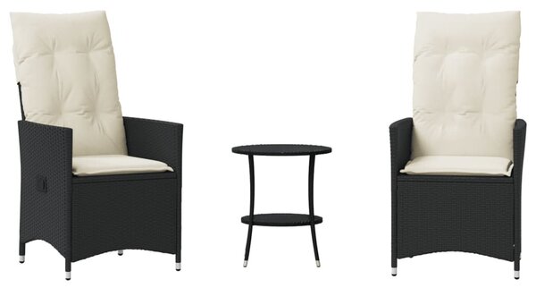 3 részes fekete polyrattan bisztrógarnitúra párnával