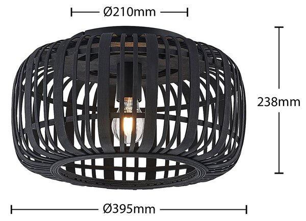 Lindby Canyana mennyezeti lámpa, fekete, rattan, Ø 40 cm, dimmelhető, Sötét fa, Nappali / Étkező, Fa, Vidéki otthon / Rusztikus