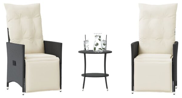 3 részes fekete polyrattan bisztrógarnitúra párnával