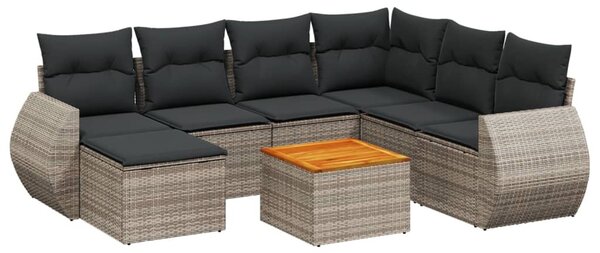 8 részes szürke polyrattan kerti ülőgarnitúra párnákkal