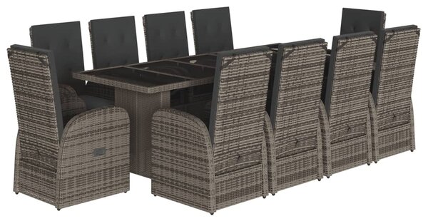11 részes szürke polyrattan kerti ülőgarnitúra párnákkal