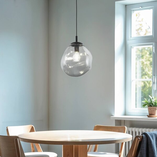 TK Lighting Sol Mini függőlámpa, üveg, Ø 25 cm, fekete/grafitszürke, dimmelhető, Alu / szürke / cink, Nappali / Étkező, Üveg, Modern