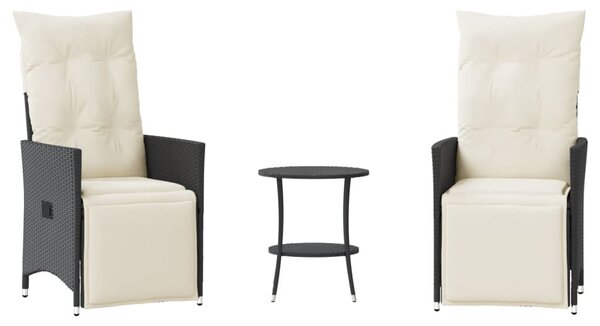 3 részes fekete polyrattan bisztrógarnitúra párnával
