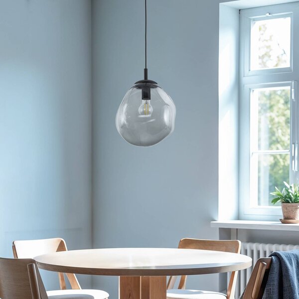 TK Lighting Sol Mini függőlámpa, üveg, Ø 25 cm, fekete/grafitszürke, dimmelhető, Alu / szürke / cink, Nappali / Étkező, Üveg, Modern