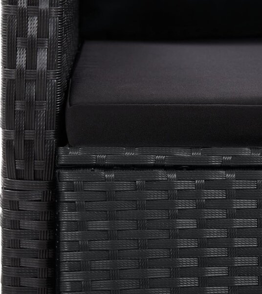 11 részes fekete polyrattan kerti étkezőgarnitúra párnákkal