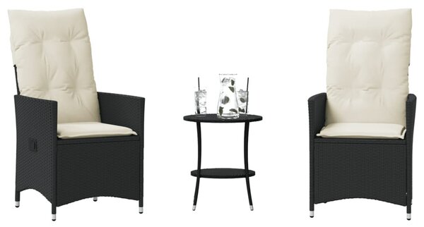 3 részes fekete polyrattan bisztrógarnitúra párnával