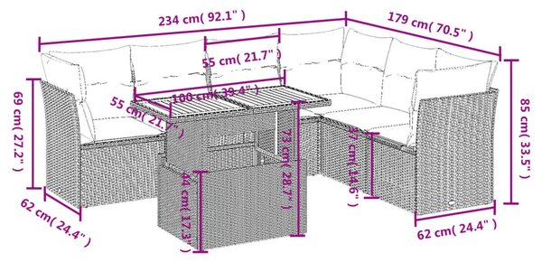 7 részes fekete polyrattan kerti ülőgarnitúra párnával