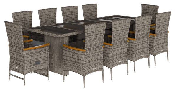 11 részes szürke polyrattan kerti ülőgarnitúra párnákkal