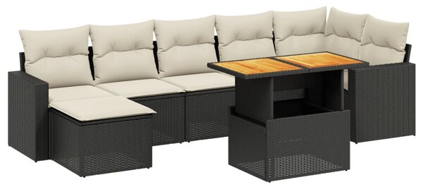 8 részes fekete polyrattan kerti ülőgarnitúra párnákkal