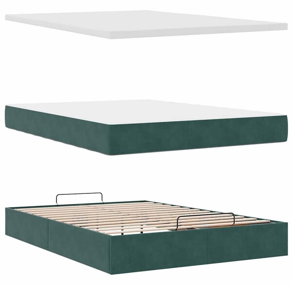 VidaXL Ottoman Ágy - 140x190 cm - Sötétzöld Bársony