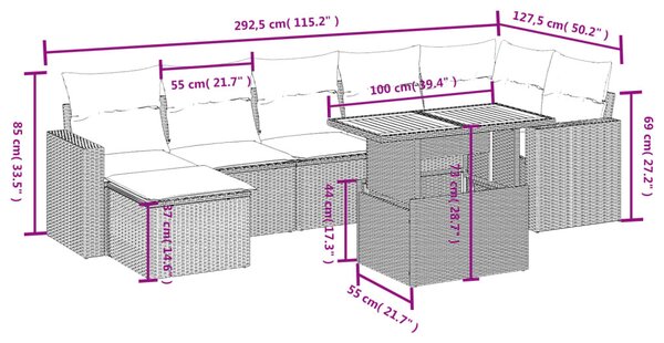 8 részes fekete polyrattan kerti ülőgarnitúra párnákkal