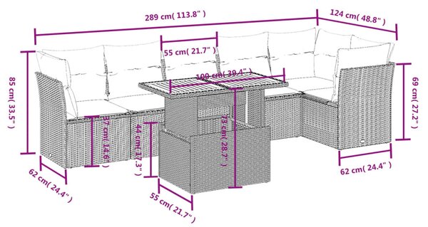 7 részes fekete polyrattan kerti ülőgarnitúra párnával