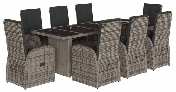 9 részes szürke polyrattan kerti étkezőgarnitúra párnával