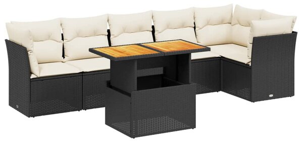 7 részes fekete polyrattan kerti ülőgarnitúra párnával