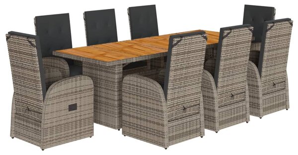 9 részes szürke polyrattan kerti étkezőgarnitúra párnával