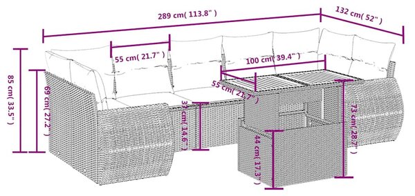 8 részes fekete polyrattan kerti ülőgarnitúra párnákkal