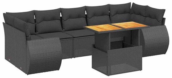 8 részes fekete polyrattan kerti ülőgarnitúra párnákkal