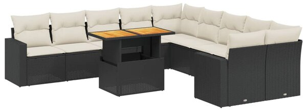 11 részes fekete polyrattan kerti ülőgarnitúra párnákkal