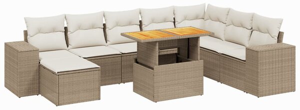 9 részes bézs polyrattan kerti ülőgarnitúra párnákkal