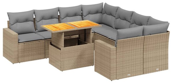 9 részes bézs polyrattan kerti ülőgarnitúra párnákkal