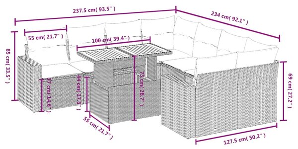 9 részes bézs polyrattan kerti ülőgarnitúra párnákkal
